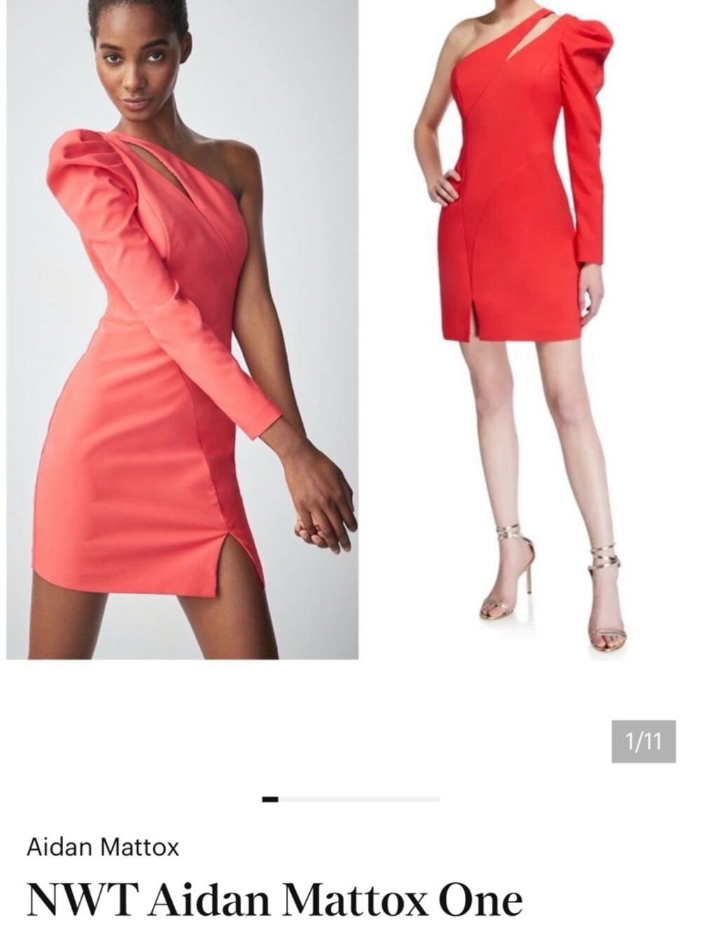 Aidan Mattox Coral One-Shoulder Puff-Sleeve Mini Dress